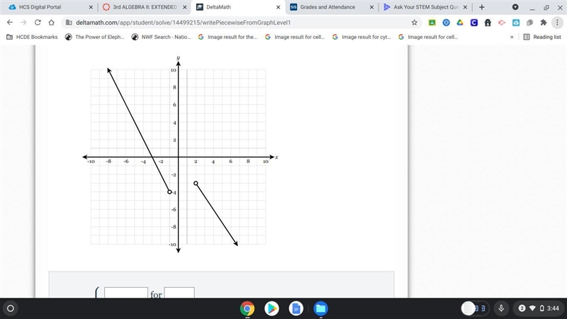 Express the function graphed on the axes below as a piecewise function.-example-1