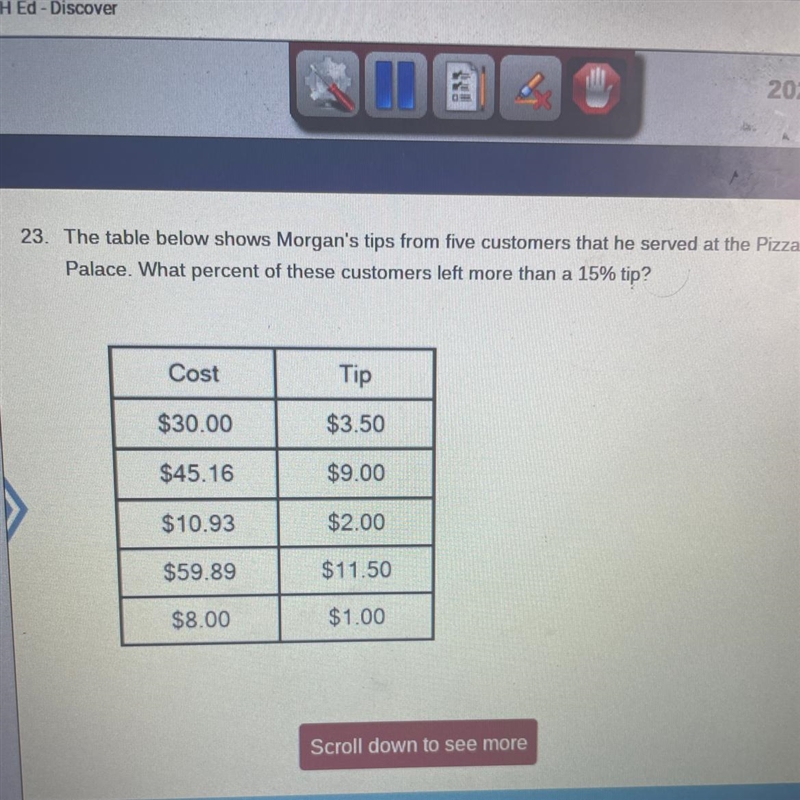 The table shows morgan’s tips from five customers that he served at the Pizza Palace-example-1