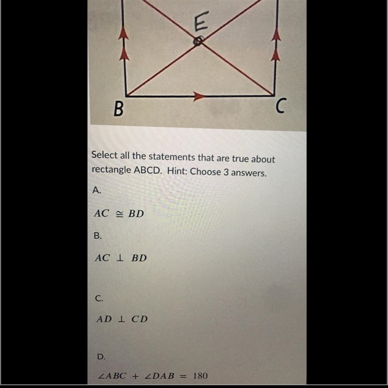 SOMEONE HELP GEOMETRY ALSO THE LAST ANSWER CHOICE WAS E. AD is congruent it equal-example-1