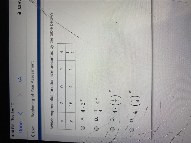 Which exponential function is represented by the table below?-example-1