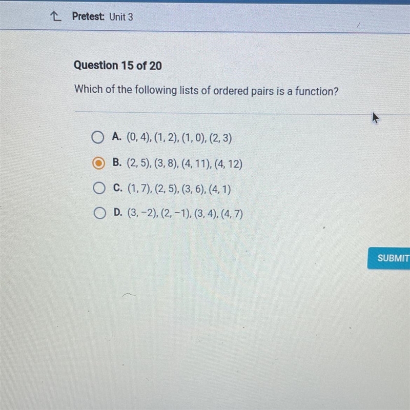 Which of the following lists of ordered pairs is a function-example-1