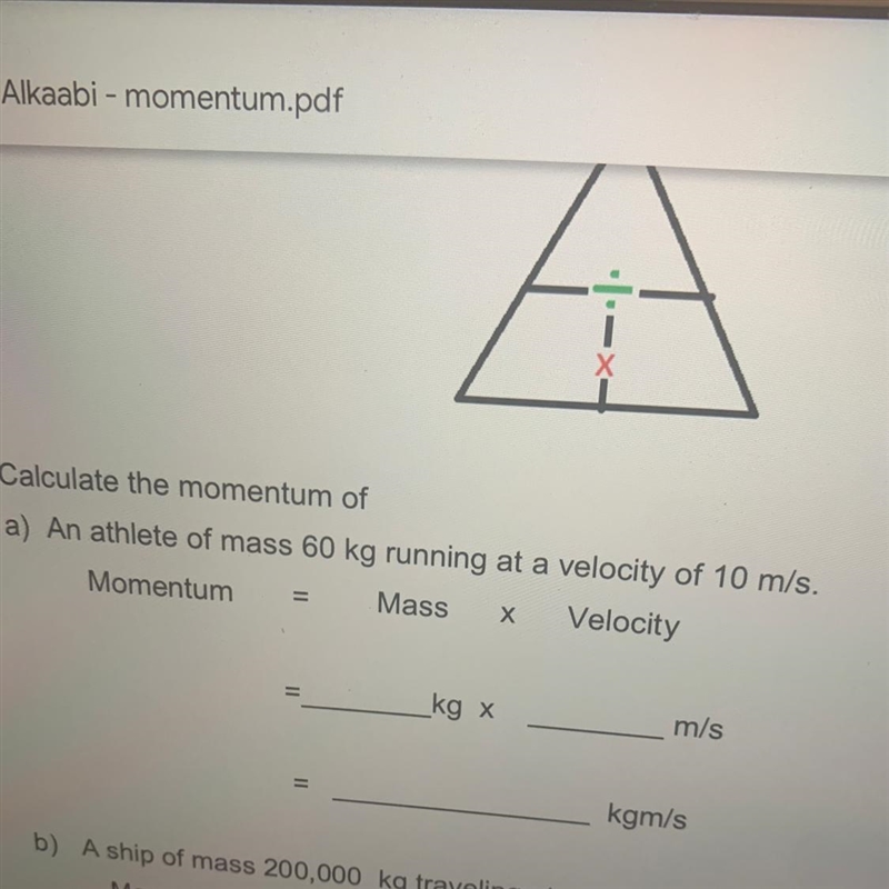 An athlete of mass 60 kg running at a velocity of 10 m/s-example-1