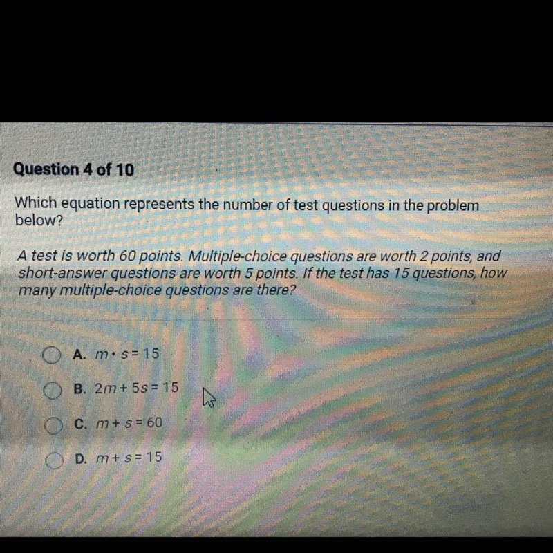 HELP QUICKK Which equation represents the number of test questions in the problem-example-1