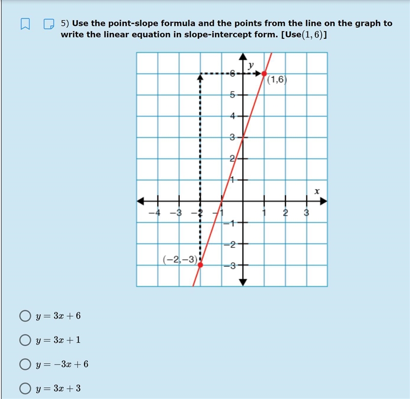 NEED HELP QUICK! Use the point-slope formula and the points from the line on the graph-example-1