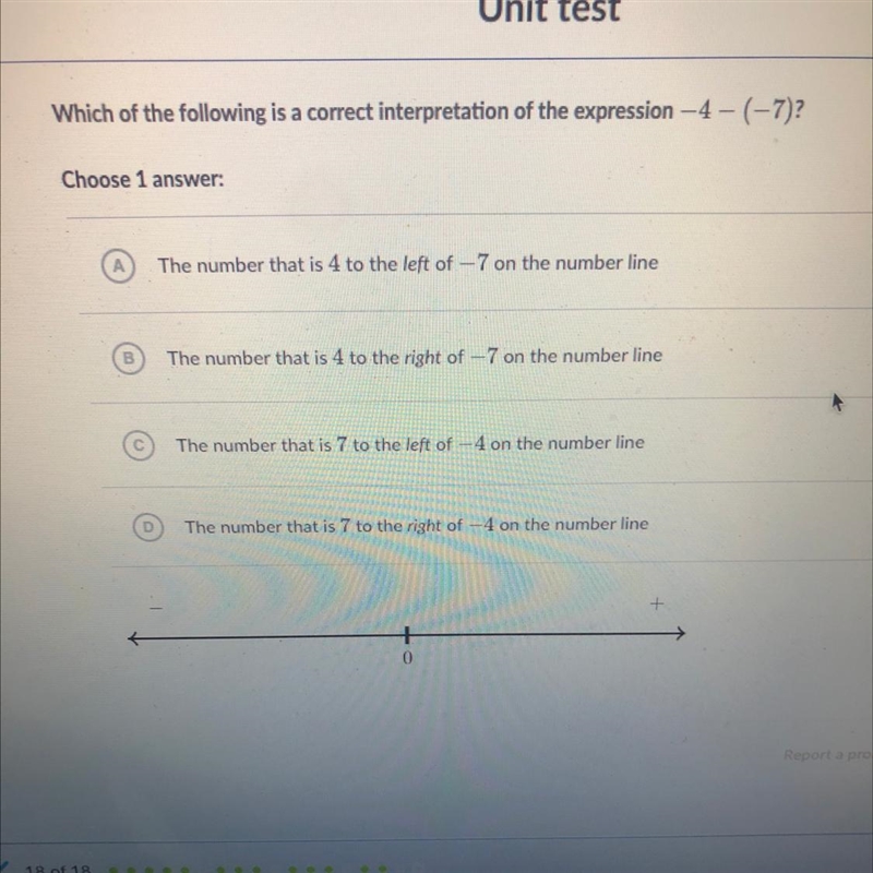 Which of the following is a correct interpretation of the expression -4- (-7)? Choose-example-1