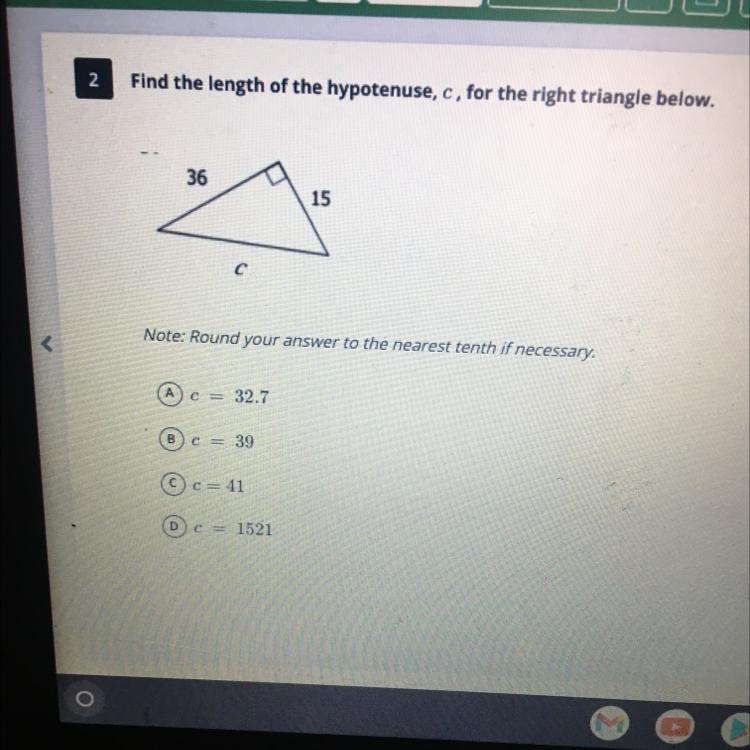 Length of hypotenuse-example-1