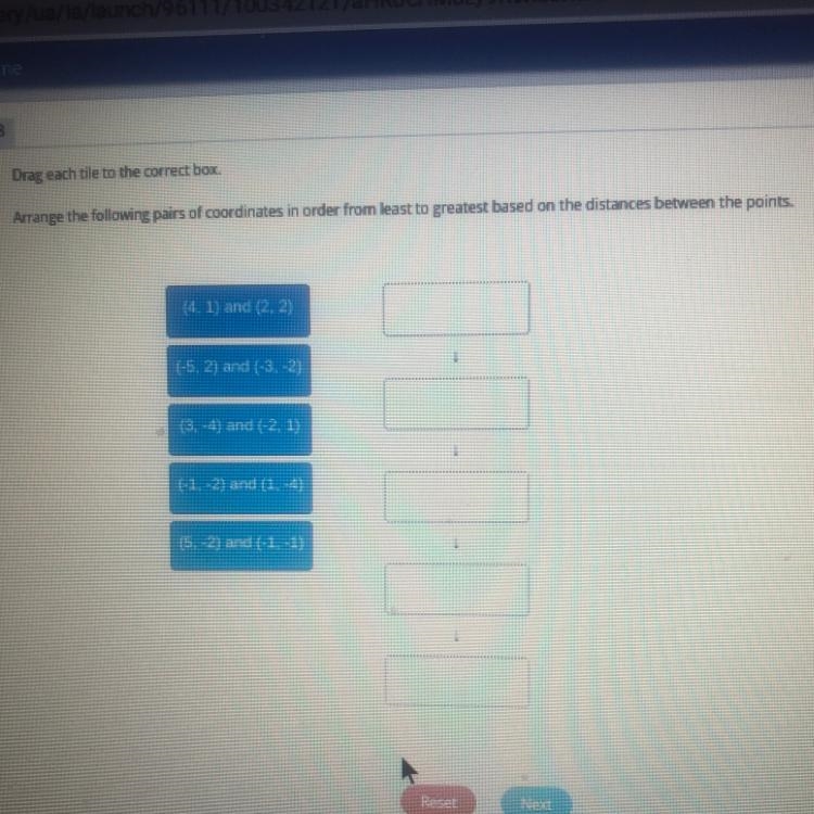 Drag each tile to the correct box Arrange the following pairs of coordinates in order-example-1