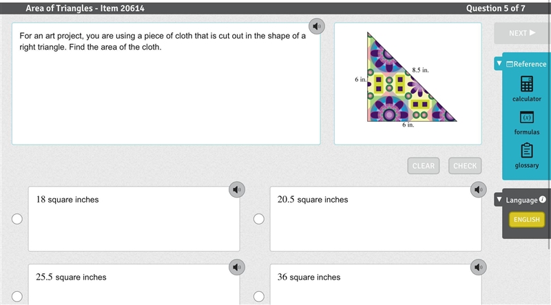 For an art project you are using a piece of cloth out in the shape of an right triangle-example-1