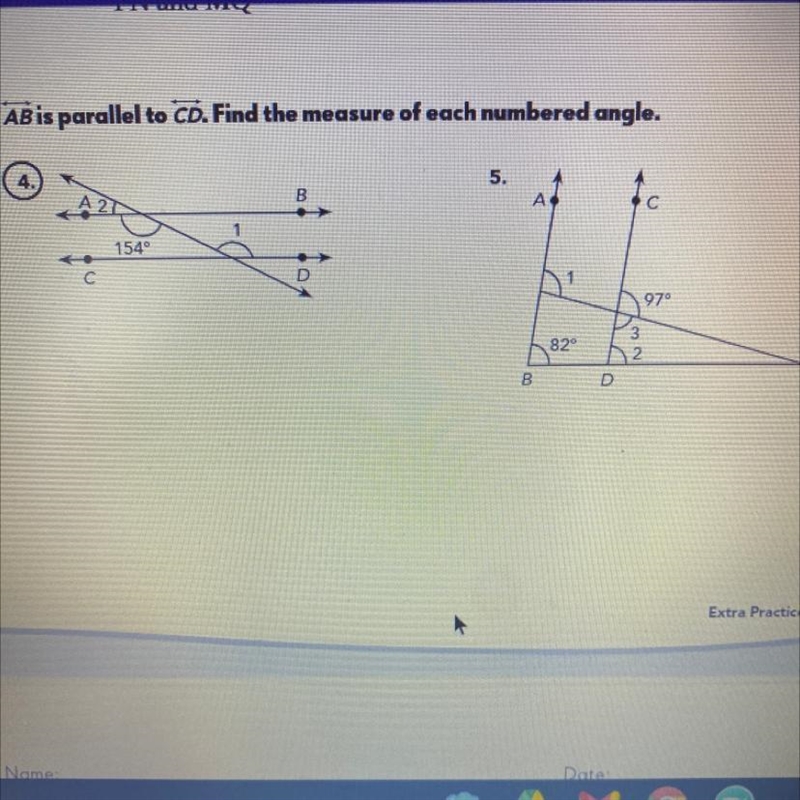 AB is parallel to CD. Find the measure of each numbered angle.-example-1