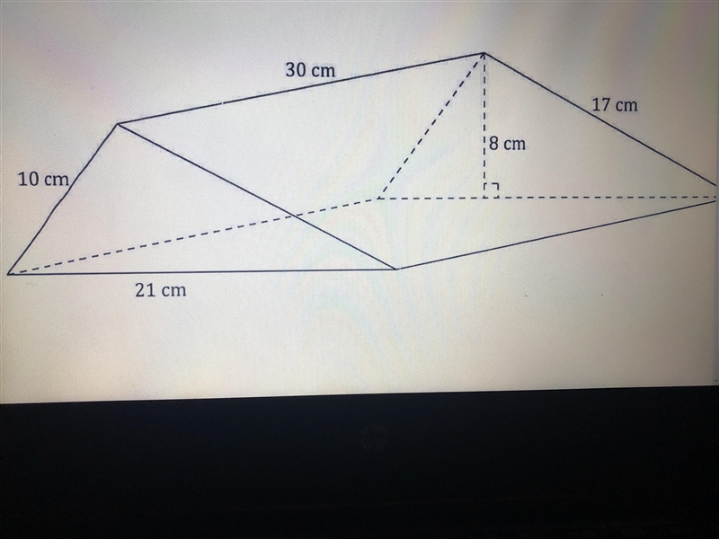 What is the lateral surface area of the triangular prism??? A) 1608cm B) 1440cm C-example-1