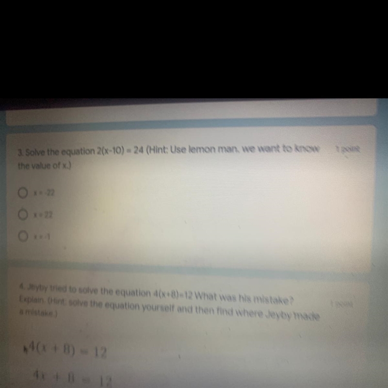 Solve the equation 2(x-10)= 24 , what is the value of x-example-1