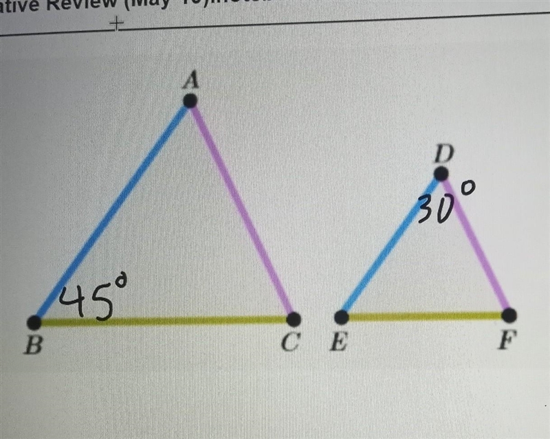 If these triangles are similar,name the missing angles, (25 points )​-example-1