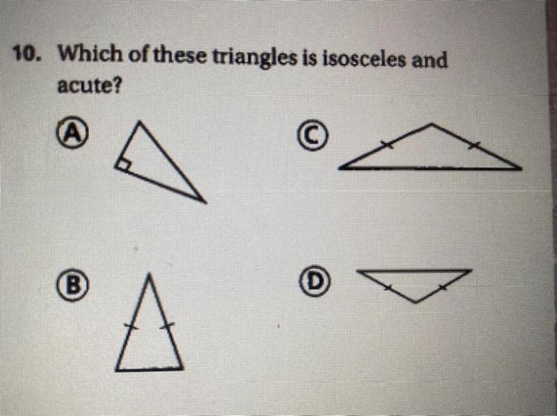 10. Which of these triangles is isosceles and acute?-example-1