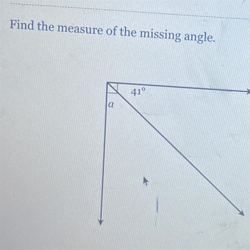 Find the measure of the missing angle.-example-1