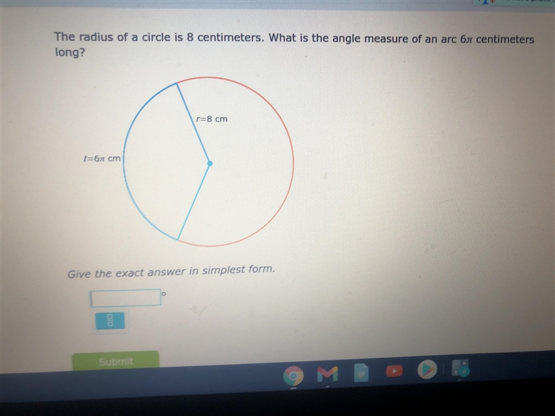 What is the angle of an arc-example-1