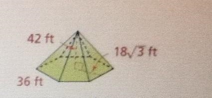 What is the lateral area of the hexagonal pyramid? Round to the nearest square foot-example-1