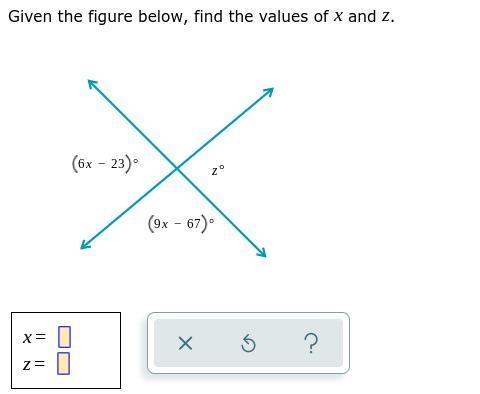 Given the figure, find the values of x and z.-example-1