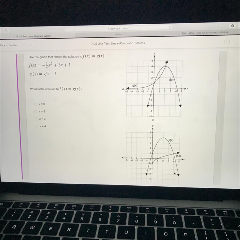 < Back to Content 4 Use the graph that shows the solution to f(x) = g(x). f(x) = - *x-example-1