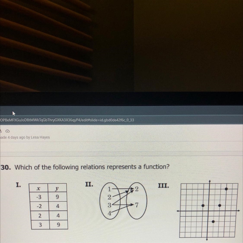 Which of the following relations represents a function?-example-1