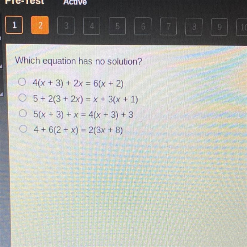 Which equation has no solution?-example-1