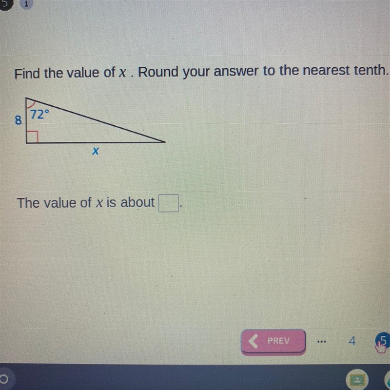 Find the value of x . Round your answer to the nearest tenth.-example-1