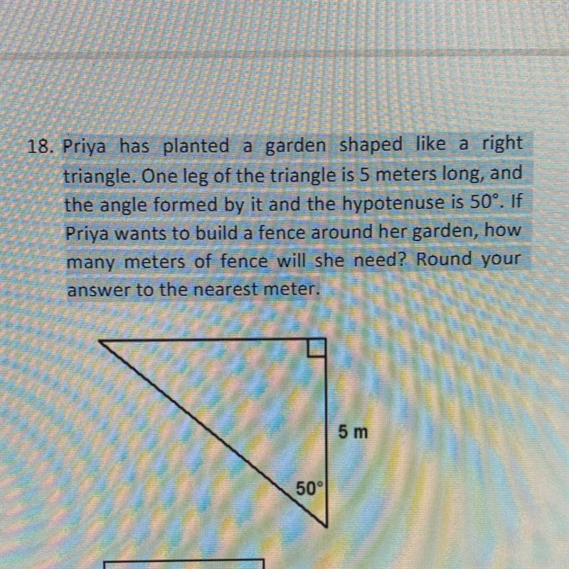 Priya has planted a garden shaped like a right triangle. One leg of the triangle is-example-1