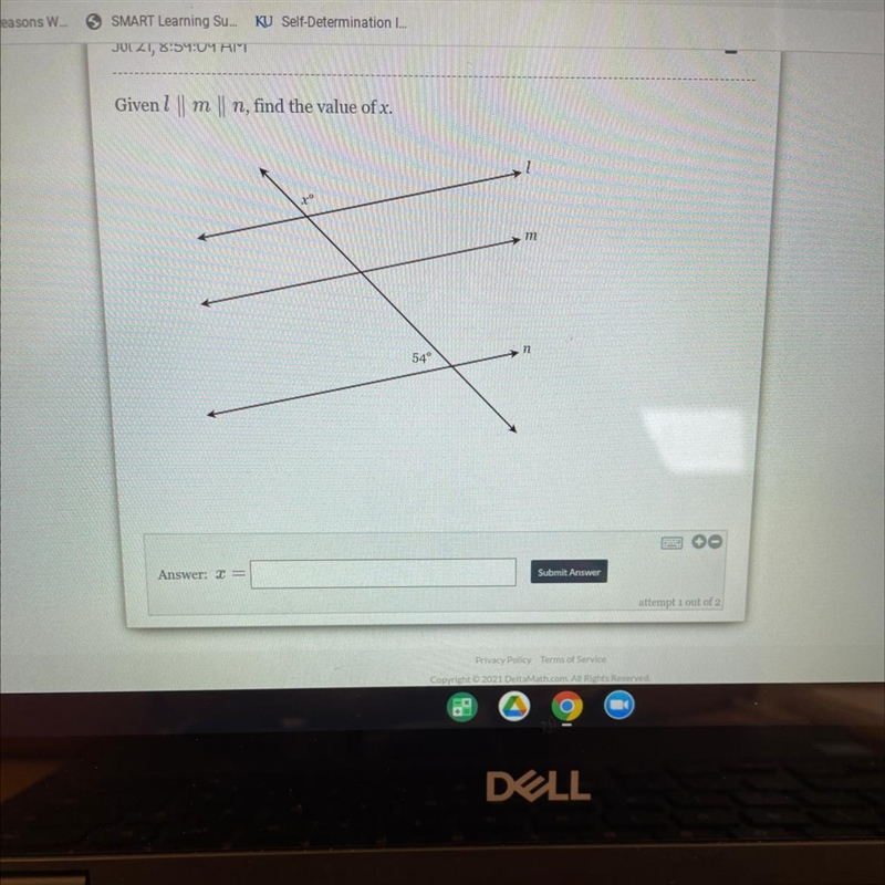 Given | m || n, find the value of x. xº m 54° 2 Answer: 2 = Submit Answer attempt-example-1