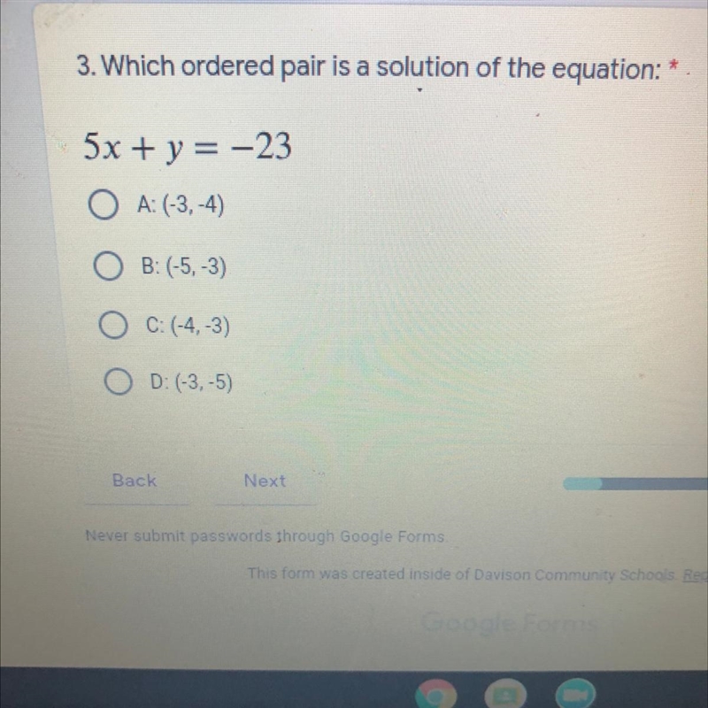 Which ordered pair is a solution of the equation! Pic below! PLEASE HELP-example-1