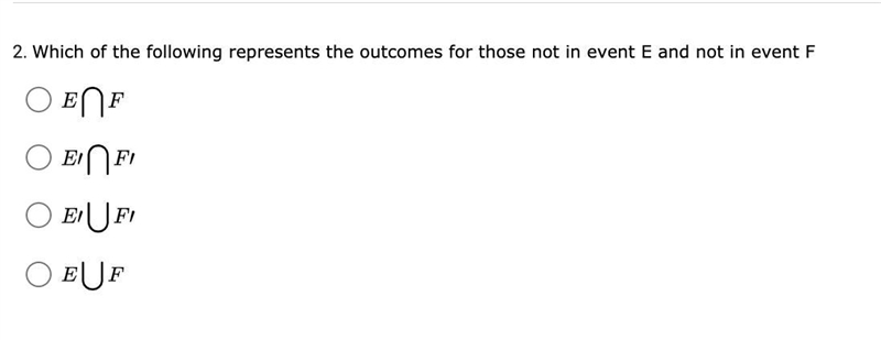 Which of the following represents the outcomes for those not in event E and not in-example-1