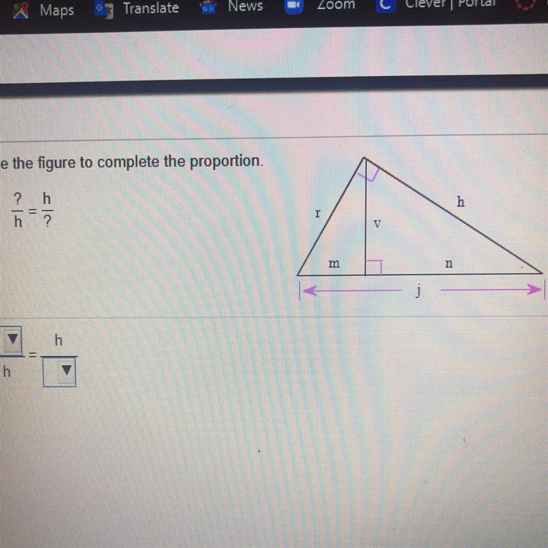 Use the figure to complete the proportion ?/h=h/?-example-1