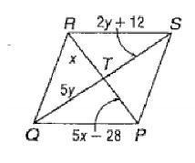 Help!!!!!! Find x and y so the quadrilateral is a parallelogram.-example-1