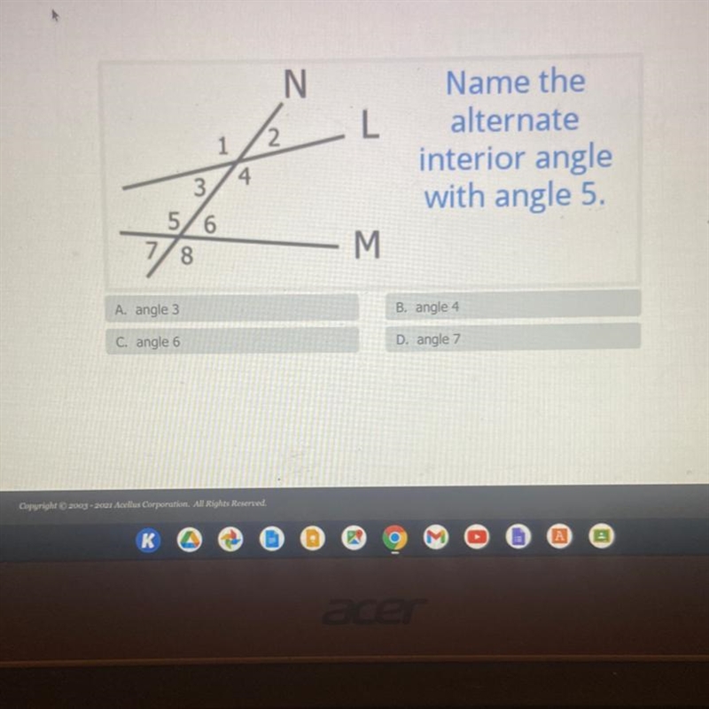 Name the alternate interior angle with angle 5.-example-1