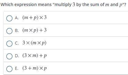 Which expression means "multiply 3 by the sum of m and p"?-example-1