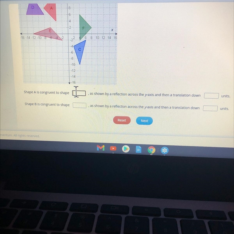 Shape A is congruent to shape blank as shown by a reflection across the yaxis and-example-1