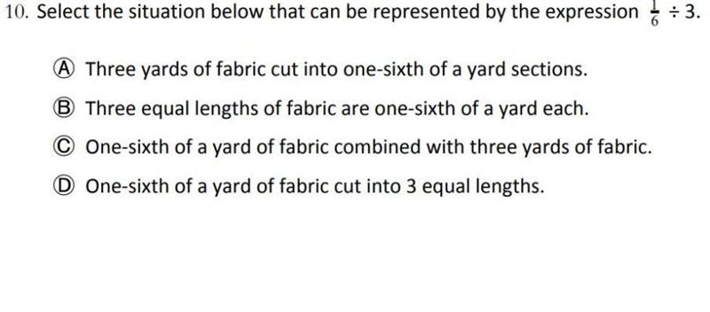 Select the situation below that can be represented by the expression 1/6 divided by-example-1