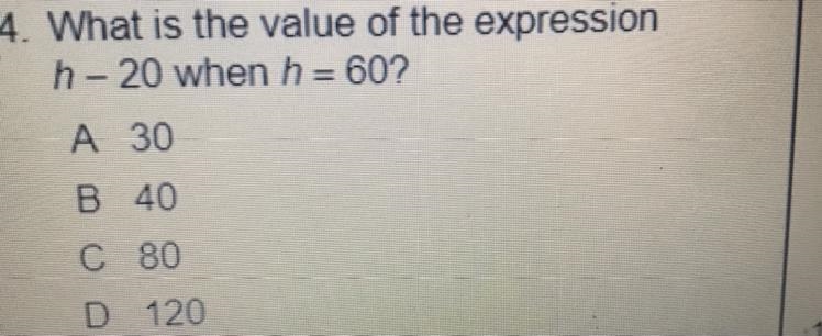 What is the value of the expression h-20 when h = 60-example-1