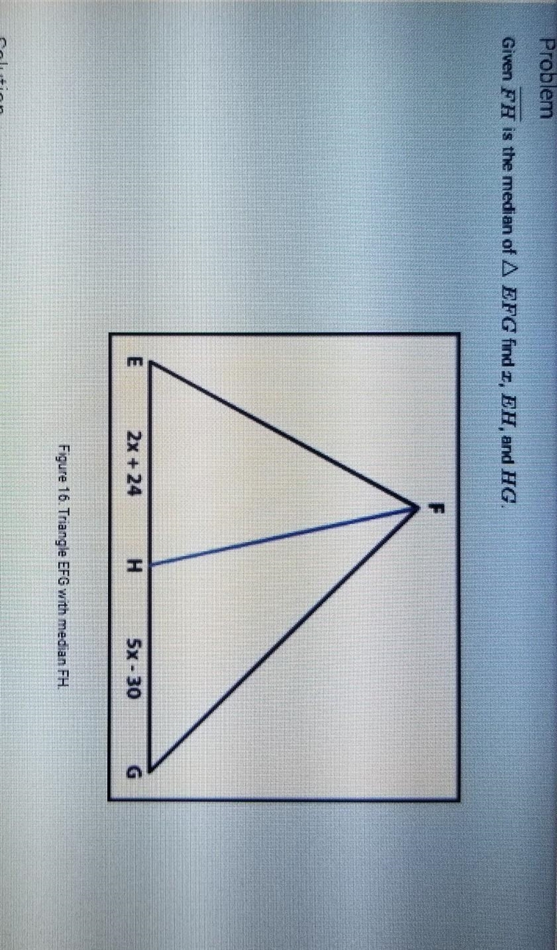 Given FH is the median of EFG find x, EH, and HG. ​-example-1