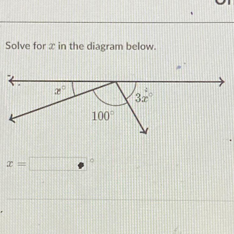 Solve for x in the diagram below. 3x 100° 2-example-1