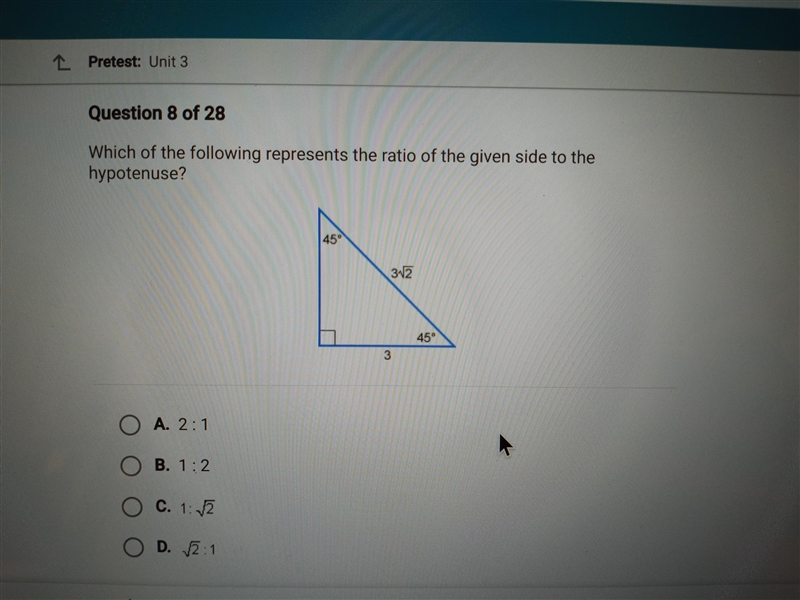 Which of the following represents the ratio given side to the hypotenuse? (PLEASE-example-1