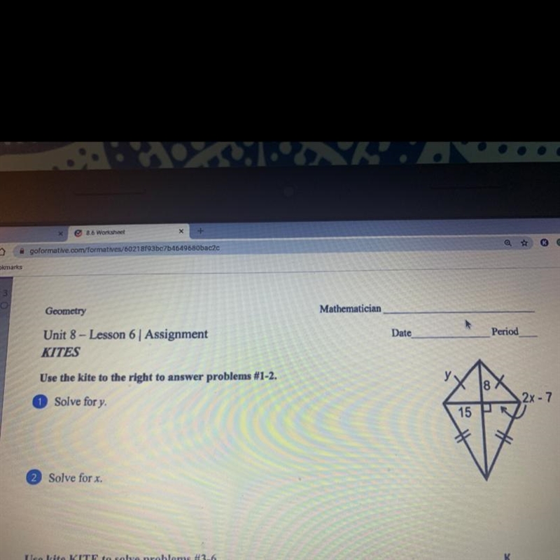 I need help finding x and y of this kite?-example-1