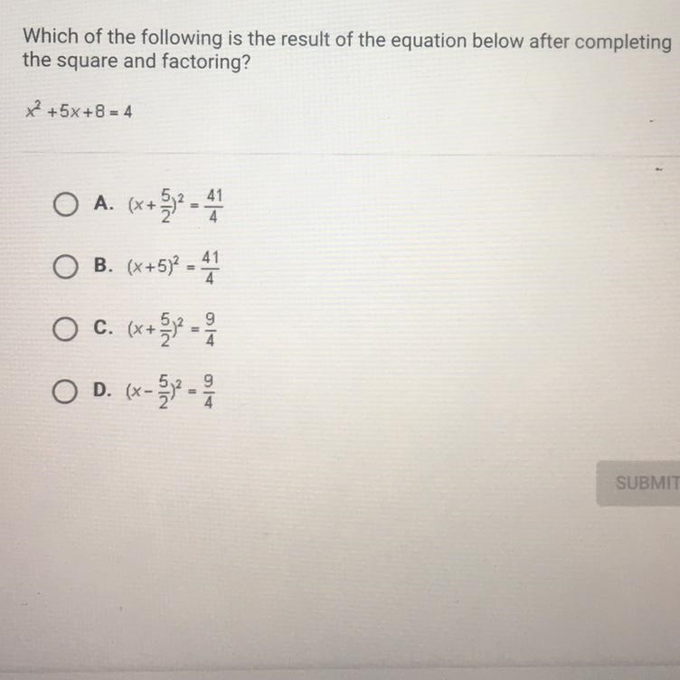 Which of the following is the result of the equation below after completing the square-example-1