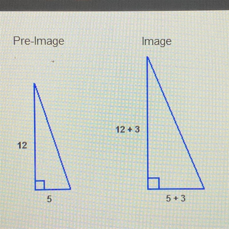 Which statement about these triangles is true? Pre-Image Image 12 + 3 12 5 5+3-example-1