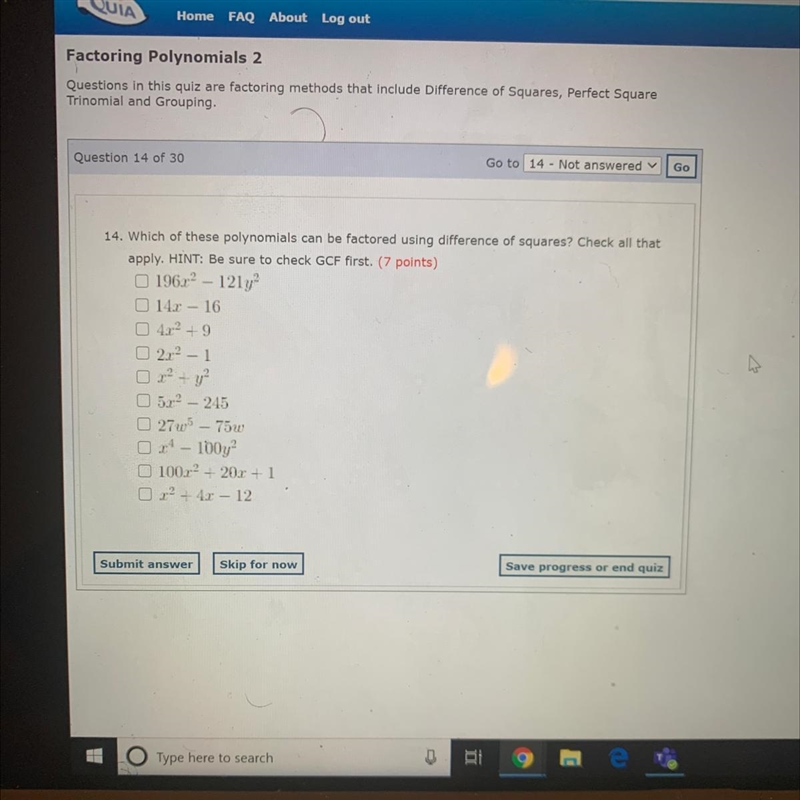 Perfect square trinomial conditions-example-1