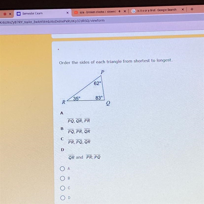 Order the sides of each triangle from shortest to longest.-example-1