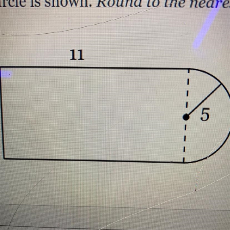 Find the Area of the figure below, composed of a rectangle and a semicircle. There-example-1