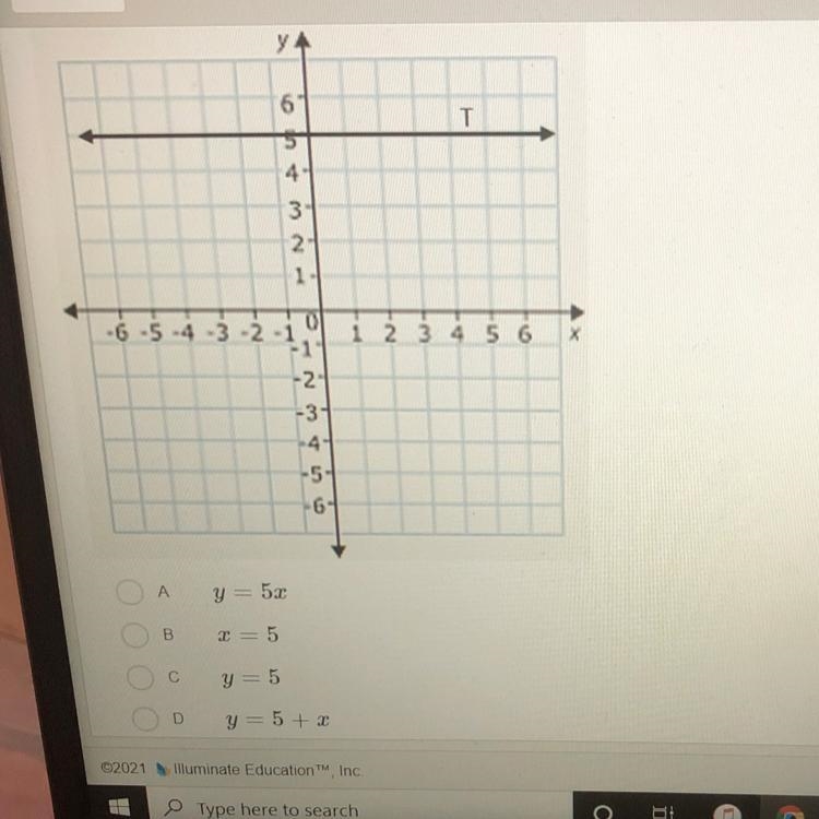 Which equation would best represent the equation of the line T.-example-1