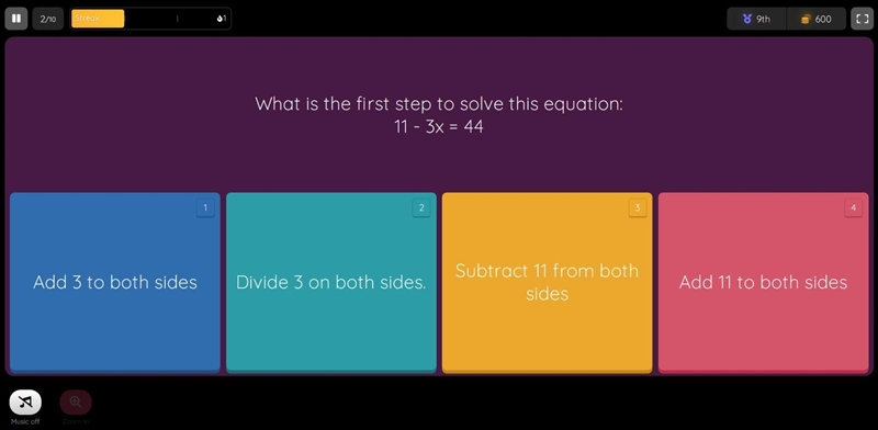 What is the first step to solve this equation: 11-3x=44-example-1