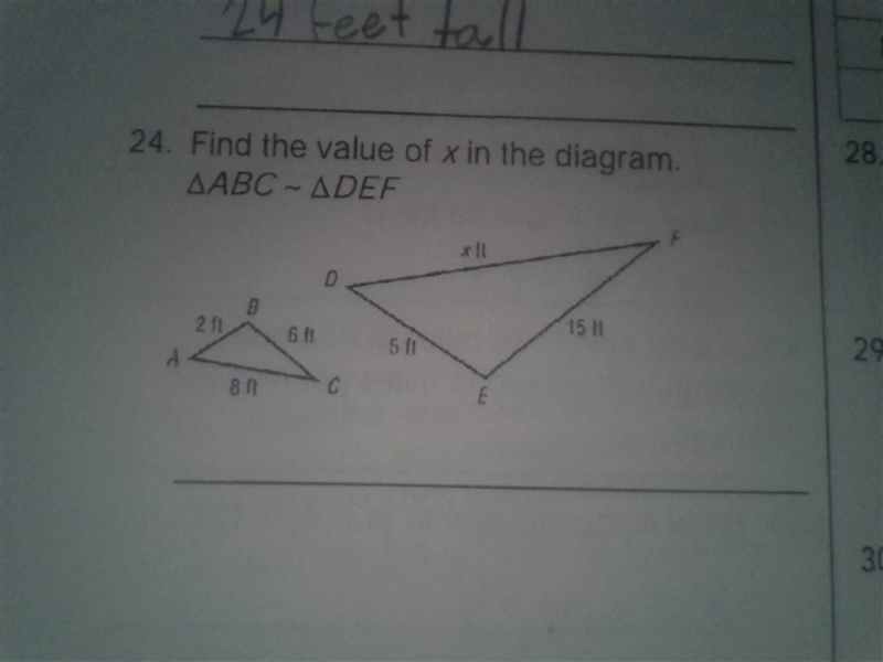 Find the value of x in the diagram. ΔABC ~ ΔDEF-example-1