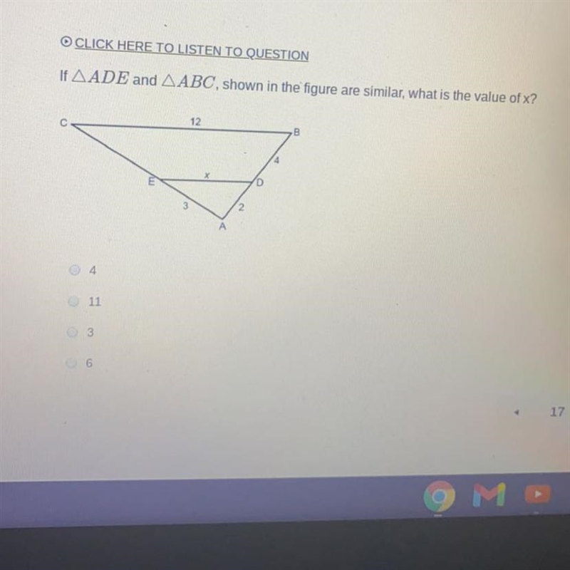 If ADE and ABC, shown in the figure are similar,what is the value of X?-example-1