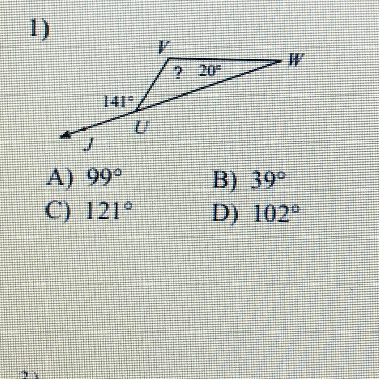 1) I I ? 20- A) 999 C) 1219 B) 39° D) 1020-example-1